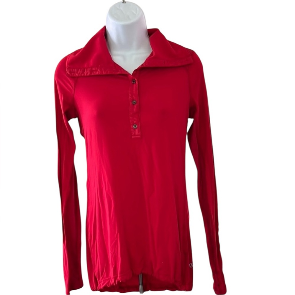 Lululemon Women’s Red Power Pedal Long Sleeve Cycling Pullover Shirt Top Size 4